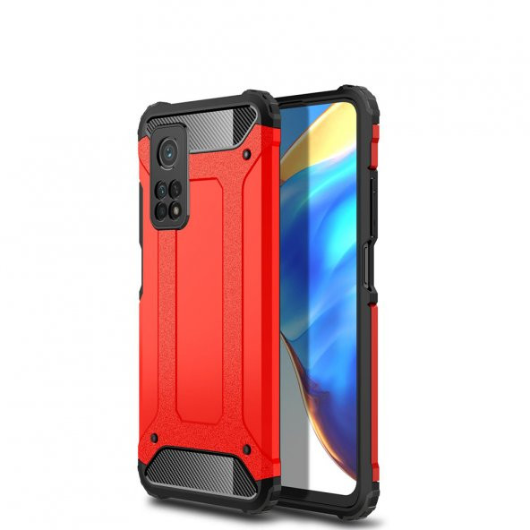 KNY Xiaomi Mi 10T Pro Kılıf Çift Katmanlı Armour Case Kırmızı