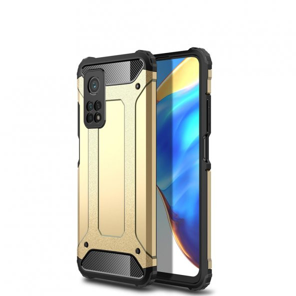 KNY Xiaomi Mi 10T Pro Kılıf Çift Katmanlı Armour Case Gold