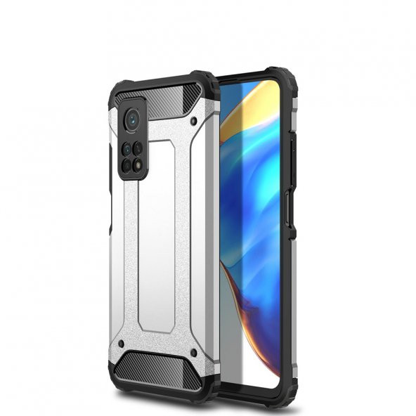 KNY Xiaomi Mi 10T Pro Kılıf Çift Katmanlı Armour Case Gri