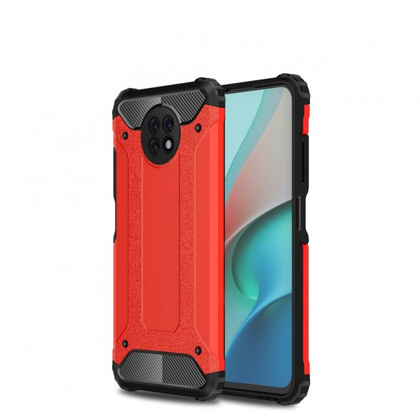 KNY Xiaomi Mi 10T Lite Kılıf Çift Katmanlı Armour Case Kırmızı