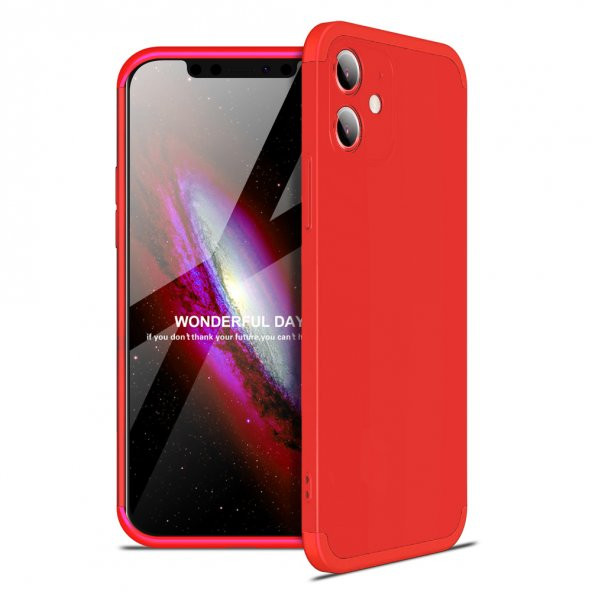 KNY Apple İphone 12 Mini Kılıf 3 Parça 360 Zore Ays Kapak Kırmızı