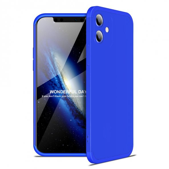 KNY Apple İphone 12 Kılıf 3 Parça 360 Zore Ays Kapak Mavi