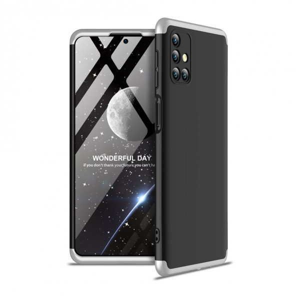 KNY Samsung Galaxy M31S Kılıf 3 Parça 360 Zore Ays Kapak Siyah - Gri