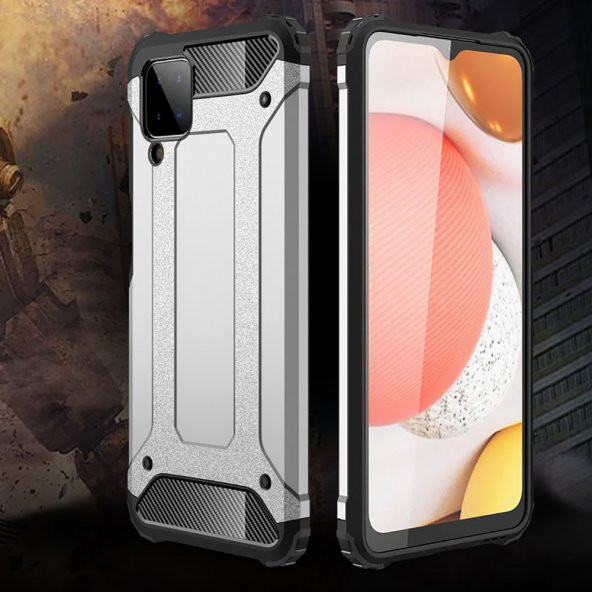 KNY Samsung Galaxy A12 Kılıf Çift Katmanlı Armour Case Rose Gold - 5
