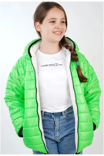 KIZ ÇOCUK SU VE RÜZGAR GEÇİRMEZ İÇİ WERSOFTLU KAPŞONLU MONT