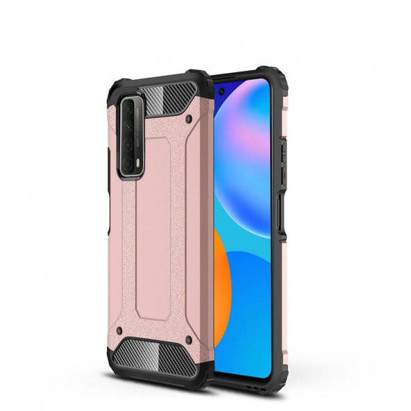 KNY Huawei P Smart 2021 Kılıf Çift Katmanlı Armour Case Rose Gold