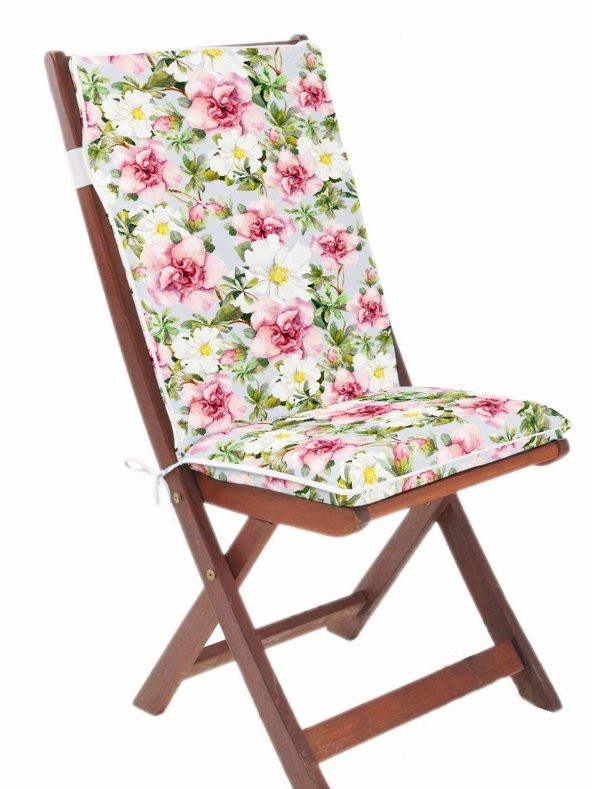 Çiçekli Arkalıklı Sandalye Minderi Oturma 42-42Sırt 42-52cm 5cmSüngerli Fermuarlı