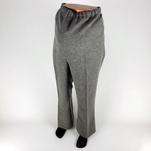 SNY Boru Paça Kaşe Kumaş Kışlık Belden Ayarlanabilir Lastikli Gri Hamile Pantolon