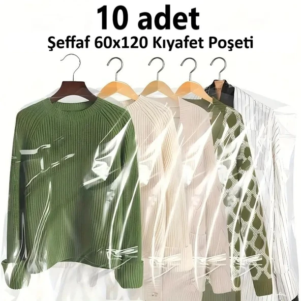 Gardırop İçi Askılık yuvalı 60x120cm Kuru temizleme - Dolap içi ŞEFFAF saklama NaYLoNu (10adet) - Resim 4