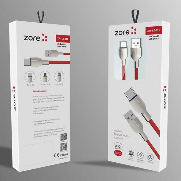 Zore ZR-LS411 Micro Usb Hasır Hızlı Şarj Veri Aktarım Kablosu 2.4A
