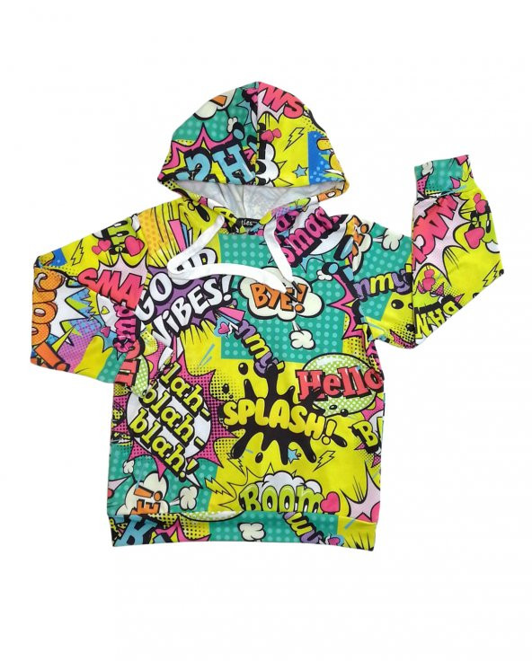 Cuties Kız Çocuk Renkli Baskılı Kapüşonlu Sweatshirt