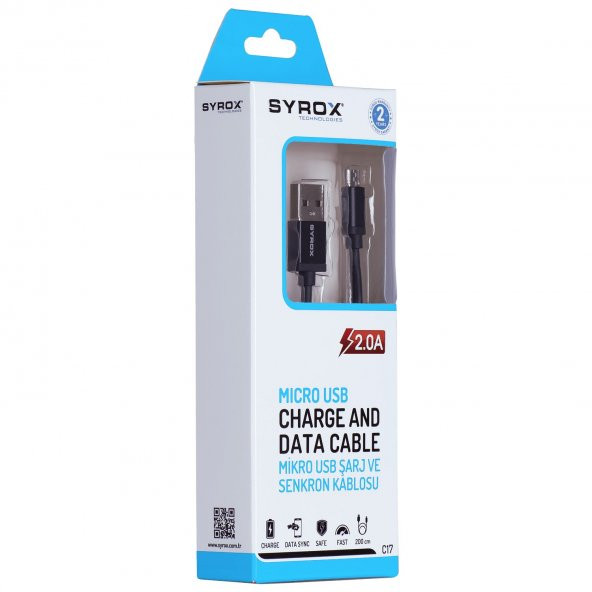 Syrox 2.0A Metal Kasa Micro Şarj & Data Kablosu 2M C17