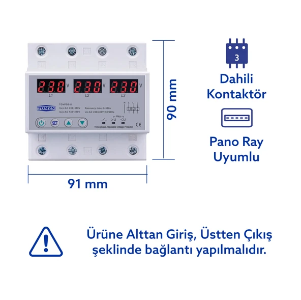Tomzn Voltaj Koruma Rölesi Koruyucu Röle 220V 63A 3 Fazlı - Ev Tipi Trifaz - Resim 2