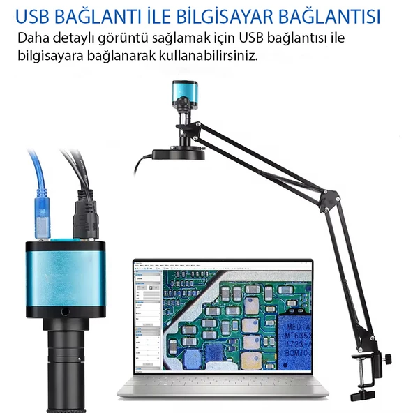 TriLine 48MP 4K 60F/S Endüstriyel Mikroskop Katlanabilir Tutucu 150X Zoom Lensli 56 Led Halka Işık - Resim 2