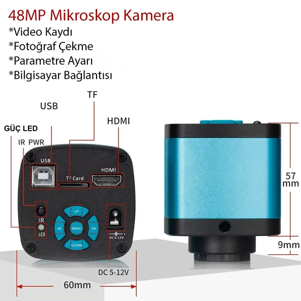 TriLine 48MP 4K 60F/S Endüstriyel Mikroskop Katlanabilir Tutucu 150X Zoom Lensli 56 Led Halka Işık - Resim 3