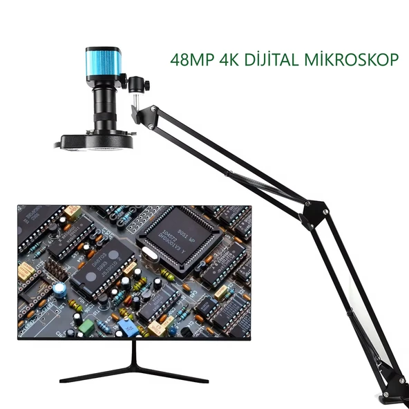 TriLine 48MP 4K 60F/S Endüstriyel Mikroskop Katlanabilir Tutucu 150X Zoom Lensli 56 Led Halka Işık ürün görseli