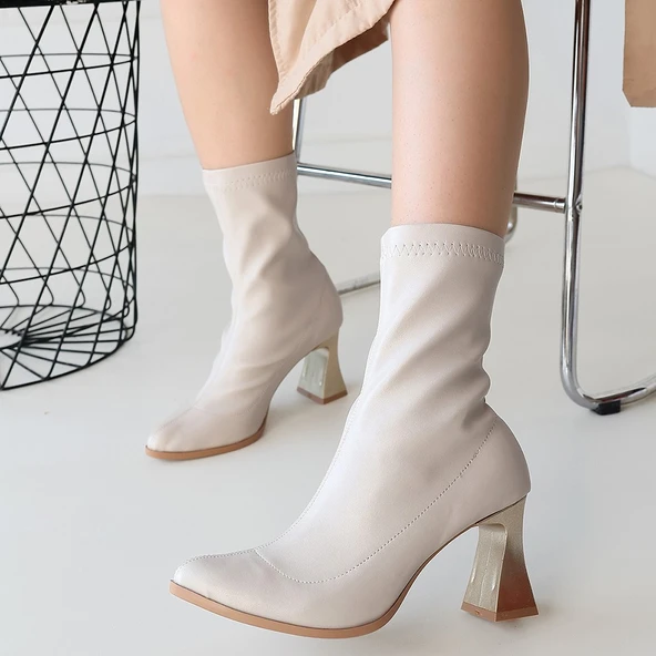 Enjila Bej Cilt Topuklu Streç Bot - Resim 4