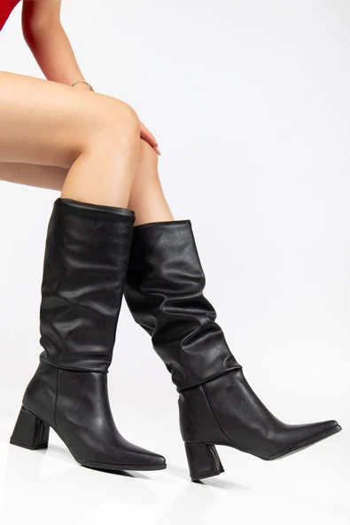Lise-Britt Siyah Körüklü Topuklu Kadın Çizme - 7