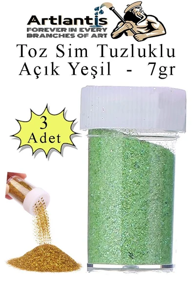 Açık Yeşil Toz Sim Tuzluklu 7 gr 3 Adet Renkli Toz Sim Epoksi Reçine Okul Etkinlik Dekarasyon Slime