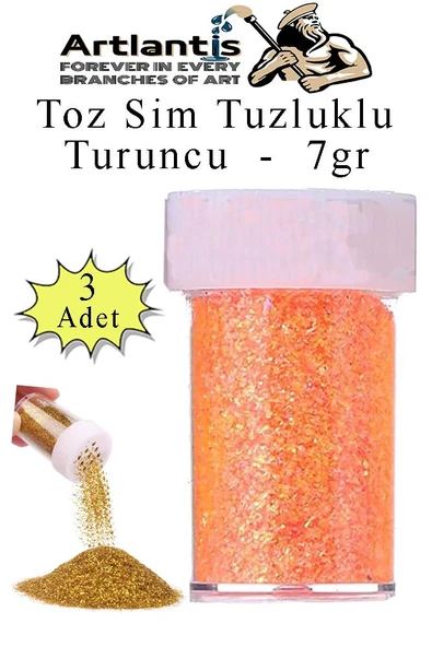Turuncu Toz Sim Tuzluklu 7 gr 3 Adet Renkli Toz Sim Epoksi Reçine Okul Etkinlik Dekarasyon Slime