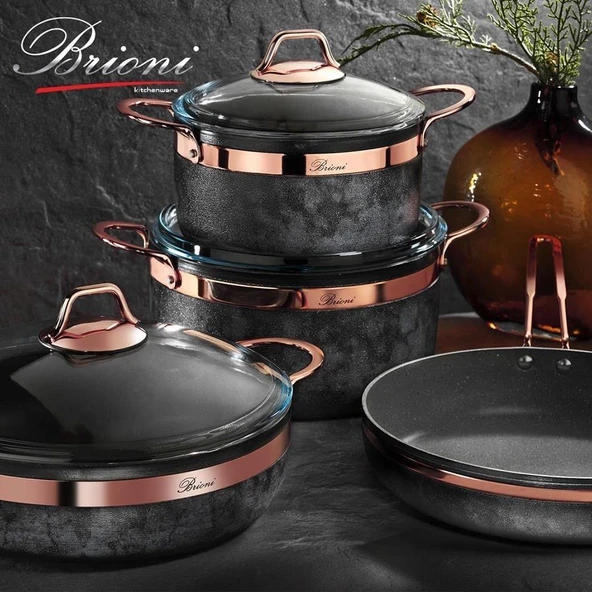 BRİONİ ROYAL STONE 7 PARÇA TENCERE SETİ BAKIR - 2