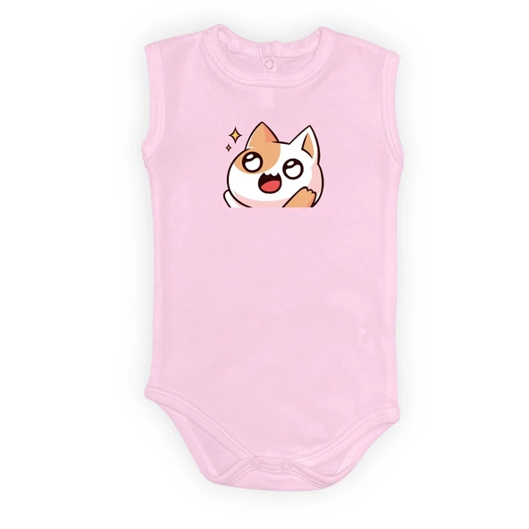 Gözleri Parlayan Kedi Baskılı Bebek Body Zıbın Çıtçıtlı Badi - 16