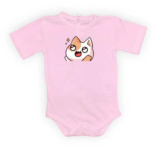 Gözleri Parlayan Kedi Baskılı Bebek Body Zıbın Çıtçıtlı Badi - 6