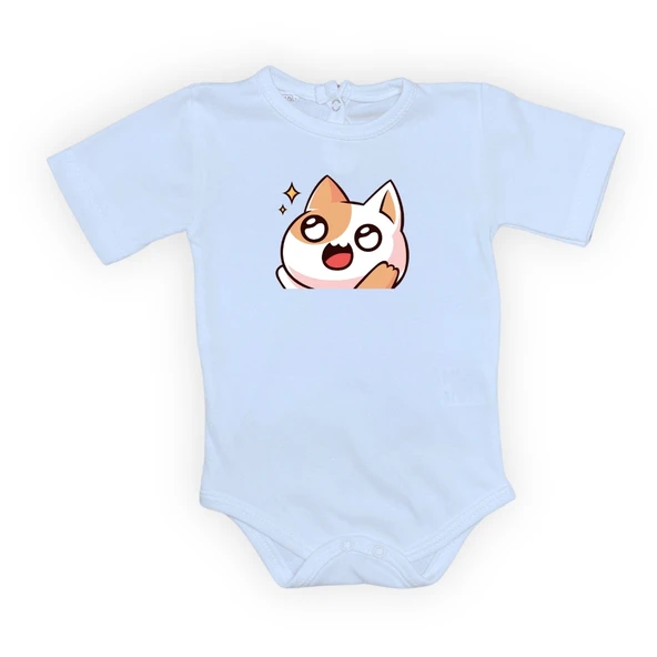 Gözleri Parlayan Kedi Baskılı Bebek Body Zıbın Çıtçıtlı Badi - 13