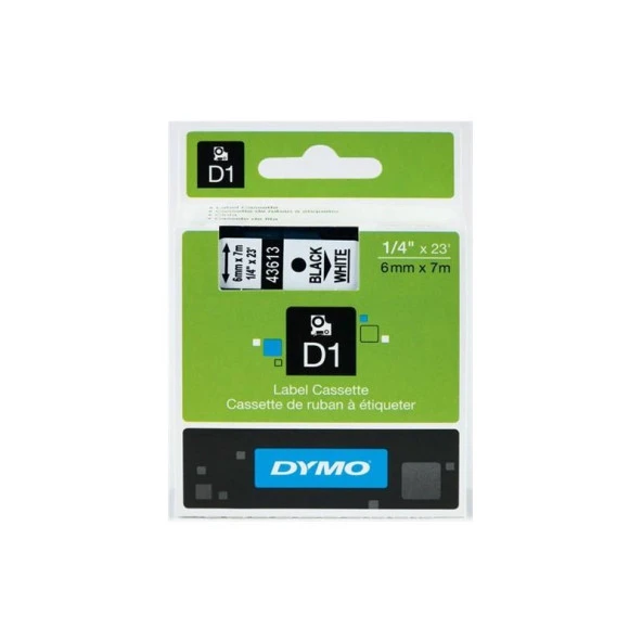 Dymo D1 Şerit Standart 6 MMx7 MT Beyaz Üzerine Siyah 43613