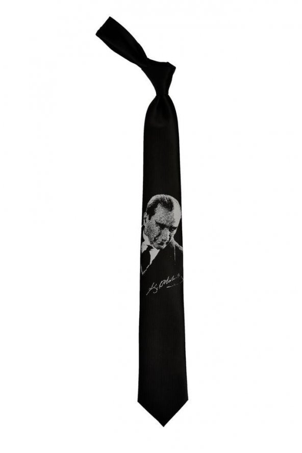 Brianze Siyah M.Kemal Atatürk Dokuma Kravat - 3
