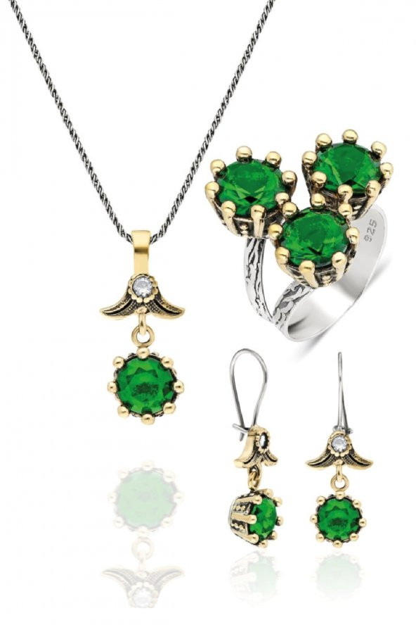 Zümrüt Taşı Zirkon Gümüş Takı Set FH14949