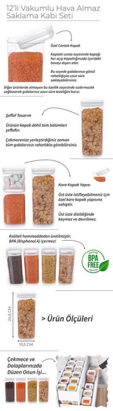 Vakumlu Hava Almaz Saklama Kabı Seti Erzak Kabı 12 Adet 2100 ML - Resim 8