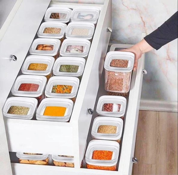 Vakumlu Hava Almaz Saklama Kabı Seti Erzak Kabı 12 Adet 2100 ML - Resim 3