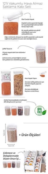 Vakumlu Hava Almaz Saklama Kabı Seti Erzak Kabı 12 Adet 1400 ML - 7