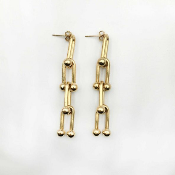 Top Uçlu Gold Zincir Küpe - 2