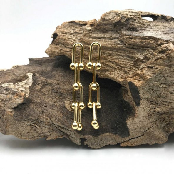 Top Uçlu Gold Zincir Küpe - 3
