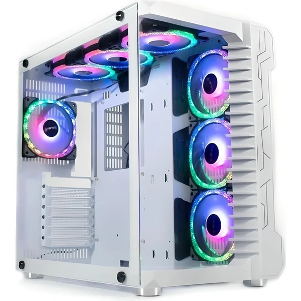 SNT Luobin III Midi Tower Atx Akvaryum Gaming 7 x Argb Fanlar ve Uzaktan Kumanda Dahil Beyaz Masaüstü Bilgisayar Kasası (POWER YOK)