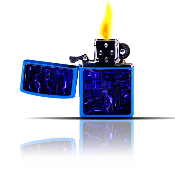 Elektirik Desenli Mavi Benzinli Çakmak - Resim 3