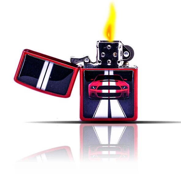 Ford Mustang Desenli Kırmızı Benzinli Çakmak - Resim 4