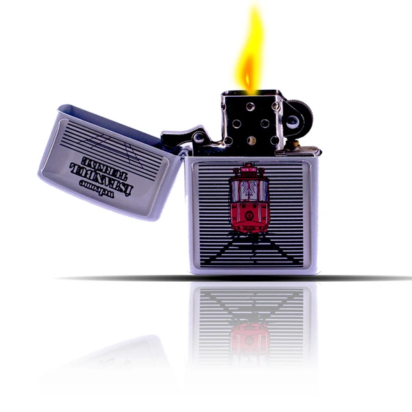 Beyoğlu Tramvayı İstanbul Temalı Beyaz Benzinli Çakmak ürün görseli