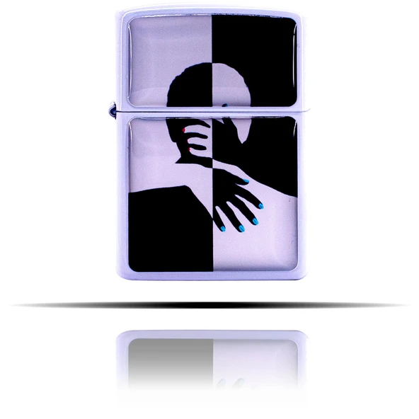 Sevgililer Siyah Beyaz Benzinli Çakmak - Resim 4