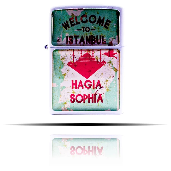 Hagia Sophia İstanbul Temalı Beyaz Benzinli Çakmak - Resim 4