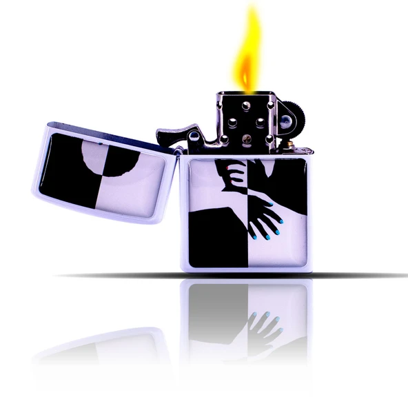 Sevgililer Siyah Beyaz Benzinli Çakmak - Resim 5