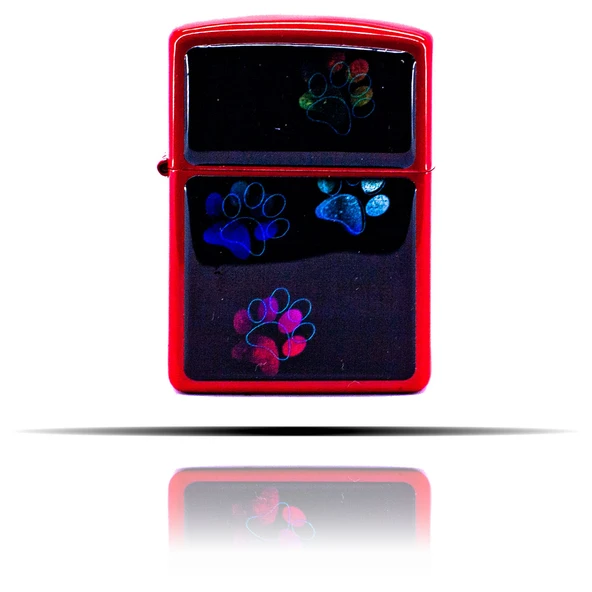 Kedi Pati Desenli Kırmızı Benzinli Çakmak - Resim 3