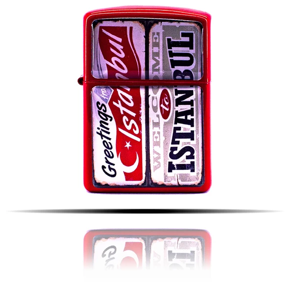Welcome To İstanbul Temalı Kırmızı Benzinli Çakmak - Resim 4