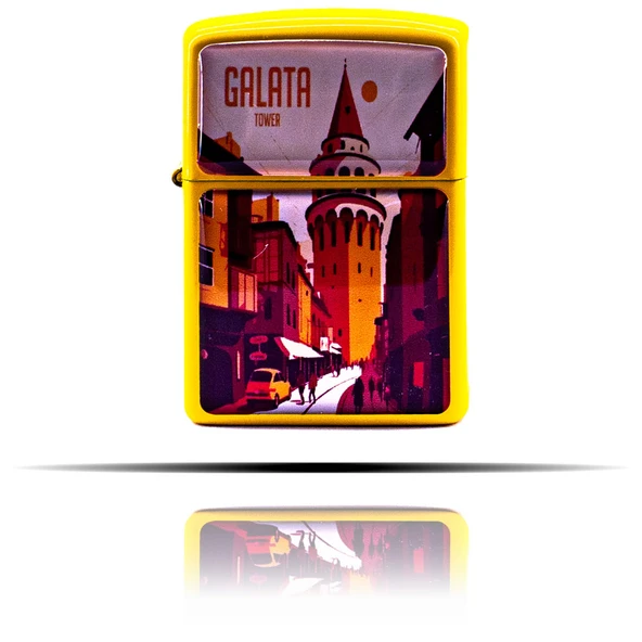 Galata Tower İstanbul Temalı Sarı Benzinli Çakmak - Resim 3
