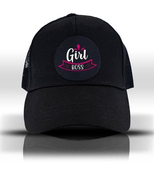 Girl Boss Patron Fileli Siyah Beyzbol Kadın Şapka Trucker Cap - 1