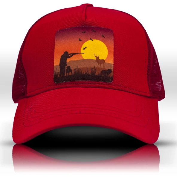 Gün Batımı Kırmızı Fileli Avcı Beyzbol Şapka Unisex Trucker Cap - 4
