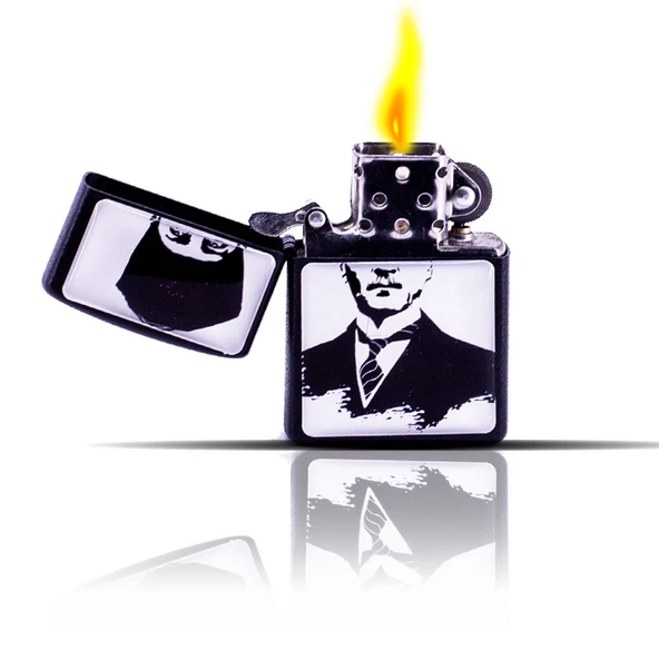 Atatürk Portreli Siyah Benzinli Çakmak - Resim 4