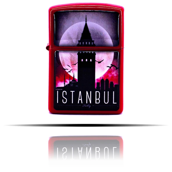İstanbul Temalı Kırmızı Benzinli Çakmak - 6